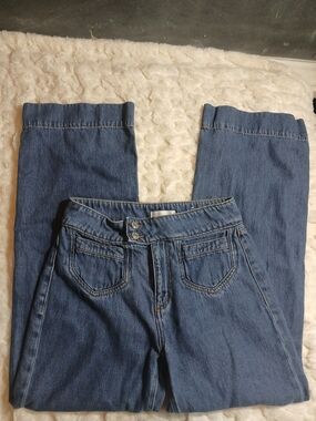 Loft Palmer The Wide Leg Jeans Med Wash High Rise Cropped Pants Womens Size 2
